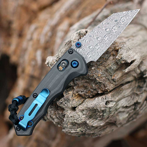 Benchmade 290-241 Gold Class Full Immunity AXIS Folding Knife - 2.49" Aegir Damasteel Wharncliffe Blade, Unidirectional Carbon Fiber Handles