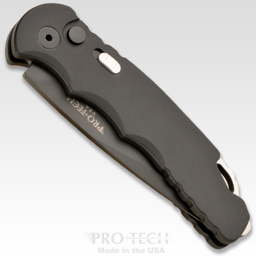 ProTech TR-5 AUTO Folding Knife - 3.25" S35VN Black DLC Plain Blade, Black Aluminum Handles - T503