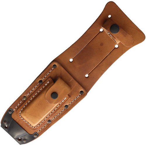 Ontario 499 Air Force Survival Knife - 5" 1095HC Sawback Blade with False Top Edge and Blood Grooves, Natural Leather Handle, Brown Leather Sheath - 6150