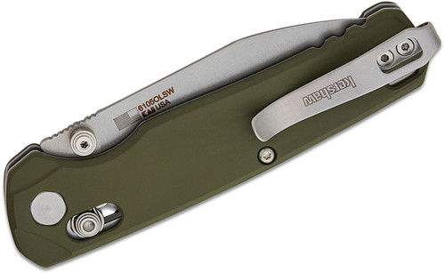 Kershaw 6105OLSW USA-Made Bel Air DuraLock KVT Folding Knife - 3.1" CPM-MagnaCut Stonewashed Drop Point Blade, OD Green Cerakote Aluminum Handles, Reversible Deep Carry Clip Kershaw 6105OLSW USA-Made Bel Air DuraLock KVT Folding Knife - 3.1" CPM-MagnaCut Stonewashed Drop Point Blade, OD Green Cerakote Aluminum Handles, Reversible Deep Carry Clip