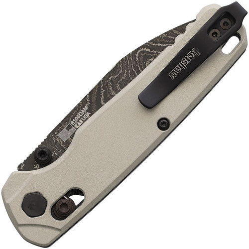 Kershaw 6105DAM USA-Made Bel Air DuraLock KVT Folding Knife - 3.1" Damascus Drop Point Blade, Bright Nickel Cerakote Aluminum Handles, Reversible Deep Carry Clip