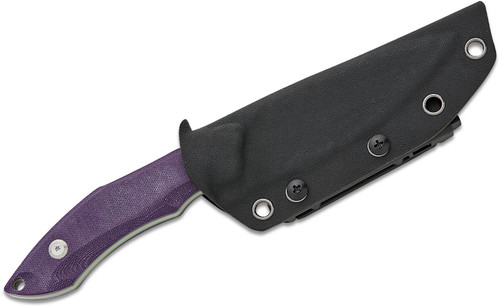 Tenable Knives Luccio Fixed Blade Knife - 3.81" 14C28N Stonewashed Harpoon Blade, Purple G10 Handles with Green Liners - G007A5