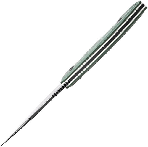 Tenable Knives Luccio Fixed Blade Knife - 3.81" 14C28N Black Stonewashed Harpoon Blade, Green G10 Handles with White Liners - G007A1 Tenable Knives Luccio Fixed Blade Knife - 3.81" 14C28N Black Stonewashed Harpoon Blade, Green G10 Handles with White Liners - G007A1