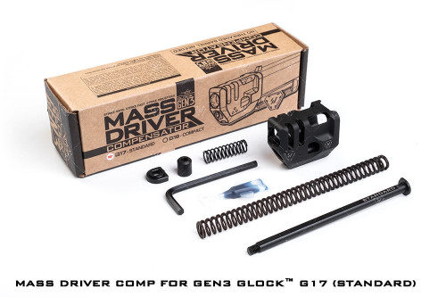 Strike Industries Mass Driver Comp for Glock 19 Gen 5 9MM - Includes Recoil Spring/Guide Rod/Guide Rod Fitment Washer/Guide Rode Head, Black Strike Industries Mass Driver Comp for Glock 19 Gen 5 9MM - Includes Recoil Spring/Guide Rod/Guide Rod Fitment Washer/Guide Rode Head, Black