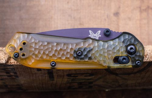 Benchmade SHOT Show 2025 Limited Edition 565PL-2501 Mini Freek Folding Knife 3" CPM-M4 Amethyst Cerakote Drop Point Plain Blade, Amber ULTEM Handles, AXIS/Crossbar Lock