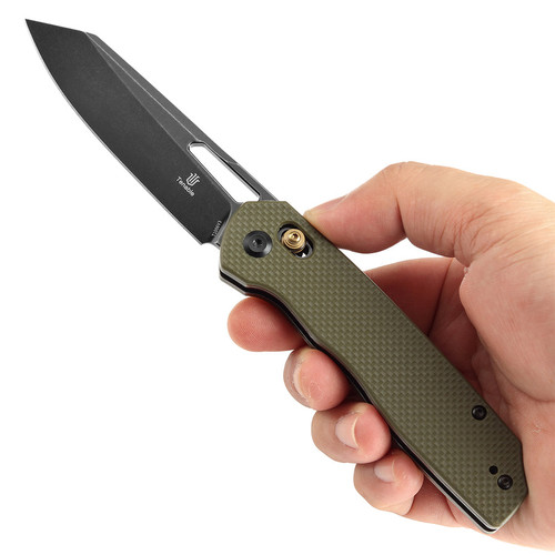 Tenable Knives Shard Crossbar Lock Folding Knife - 3.47" 14C28N Blackwash Reverse Tanto Blade, Olive Green G10 Handle - T1006V3