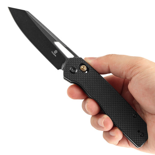 Tenable Knives Shard Crossbar Lock Folding Knife - 3.47" 14C28N Blackwash Reverse Tanto Blade, Natural Jade G10 Handle - T1006V1