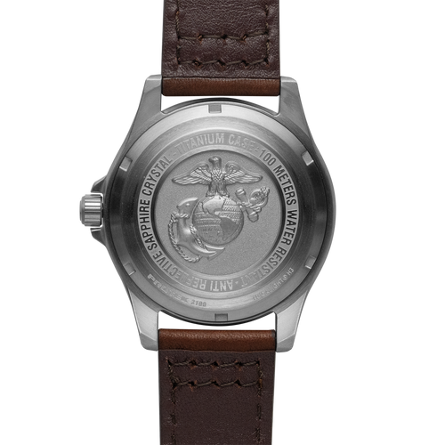 ProTek PT3101 Titanium Field Watch USMC - 40mm Case, Black Dial, Dark Brown Leather Strap