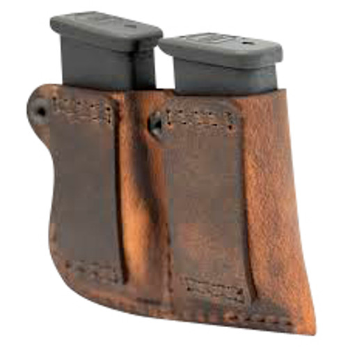 Versacarry 72222 Double Adjustable Single Stack Mag Pouch - Double Stack, Distressed Brown Buffalo Leather