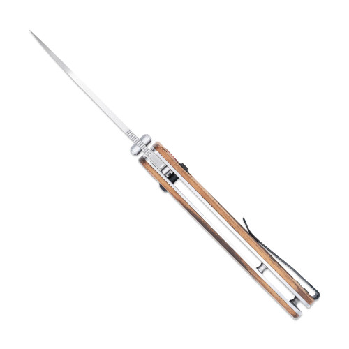 CobraTec Knives Zebrawood Bar Lock Folding Knife - 3.0" D2 Drop Point Satin Blade, Aluminum Body with Zebrawood Scales CobraTec Knives Zebrawood Bar Lock Folding Knife - 3.0" D2 Drop Point Satin Blade, Aluminum Body with Zebrawood Scales