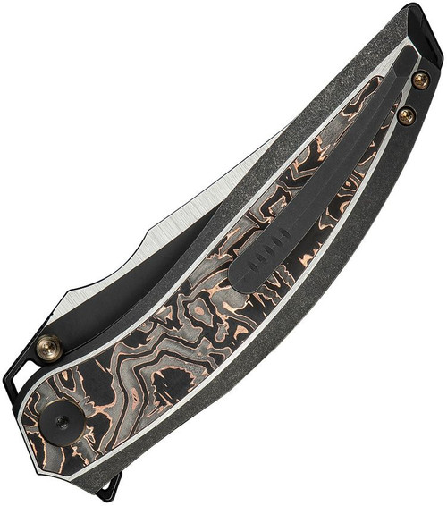 We Knife Quinseris Nested Frame Lock Flipper Knife - 3.96" M390 Two-Tone Clip Point Blade, Black Titanium Handles with Copper Foil Carbon Fiber Inlays - WE23093-1 We Knife Quinseris Nested Frame Lock Flipper Knife - 3.96" M390 Two-Tone Clip Point Blade, Black Titanium Handles with Copper Foil Carbon Fiber Inlays - WE23093-1