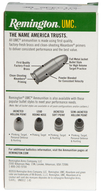Remington Ammunition 23730 UMC 38 Special 130 gr Full Metal Jacket (FMJ) 50 Bx Remington Ammunition 23730 UMC 38 Special 130 gr Full Metal Jacket (FMJ) 50 Bx
