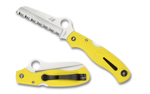 Spyderco Atlantic Salt Folding Knife 3.687" H1 Serrated Rescue Blade, Yellow FRN Handles -