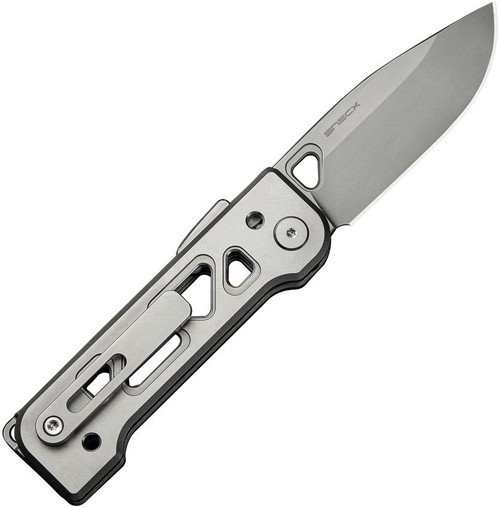 We Knife Snecx Tyro Superlock Folding Knife - 2.91" CPM-20CV Stonewashed Drop Point Blade, Gray Machined Titanium Handles, Reversible Clip - WE24001-2 We Knife Snecx Tyro Superlock Folding Knife - 2.91" CPM-20CV Stonewashed Drop Point Blade, Gray Machined Titanium Handles, Reversible Clip - WE24001-2