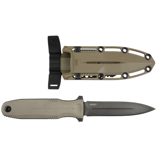 SOG Pentagon FX Fixed Blade Knife - S35VN Black Double Edge Dagger, FDE G10 Handles, Kydex Sheath SOG Pentagon FX Fixed Blade Knife - S35VN Black Double Edge Dagger, FDE G10 Handles, Kydex Sheath