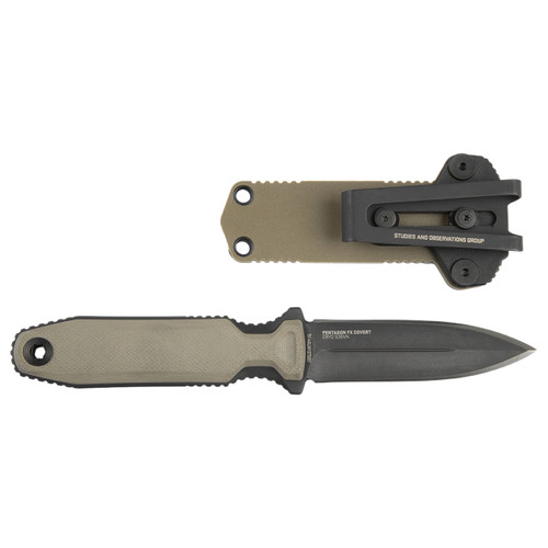 SOG Knives Pentagon FX Covert Fixed Blade - FDE - S35VN Black Double Edge Dagger, Black G10 Handles, Kydex Sheath SOG Knives Pentagon FX Covert Fixed Blade - FDE - S35VN Black Double Edge Dagger, Black G10 Handles, Kydex Sheath