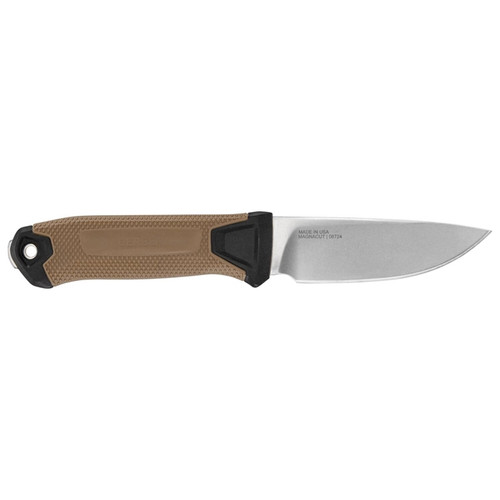 Gerber StrongArm Camp Fixed Blade Knife - 3.81" CPM-MagnaCut Stonewashed Drop Point Blade, Coyote Brown GFN Handles, MOLLE Multi-Mount Sheath - 1075371