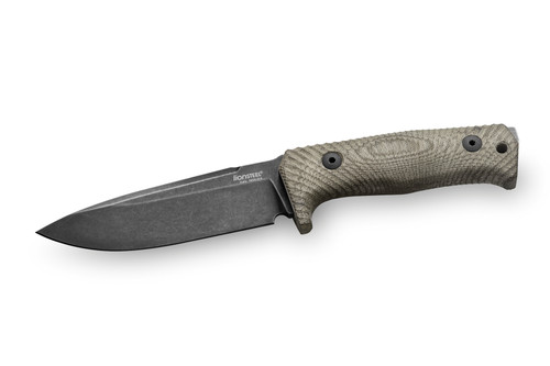 lionSTEEL T5 Fixed Blade - 5.04" Niolox Drop Point Black Blade, Green Canvas Handles, Black Leather Sheath