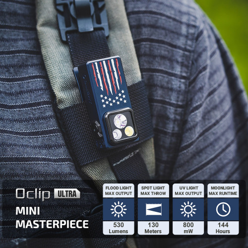 Olight Oclip Ultra Clip-On EDC Light with Flood, Spot, and UV Modes - Limited Edition Stars and Stripes