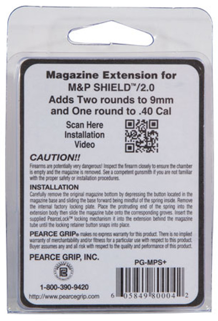 Pearce Grip PGMPS+ Magazine Extension made of Polymer with Texture Black Finish & 1" Gripping Surface for S&W M&P Shield, M&P Shield M2.0