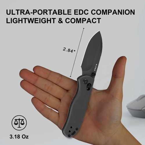 Kizer Knives Drop Bear 2 Clutch Lock Folding Knife - 2.84" Nitro-V Matte Black DLC Drop Point Blade, Black Aluminum Handles, Reversible Clip - V3619.2KD2