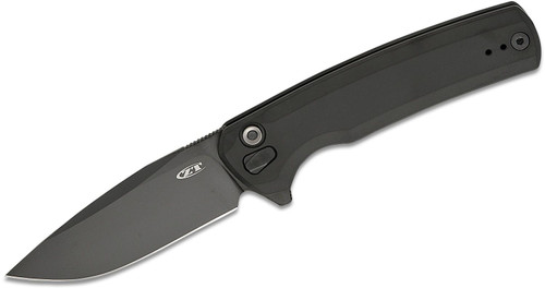 Zero Tolerance 0044BW Button Lock Flipper Knife - 3.2" CPM-S45VN Black DLC Drop Point Blade, Black Titanium Handles, Reversible Clip