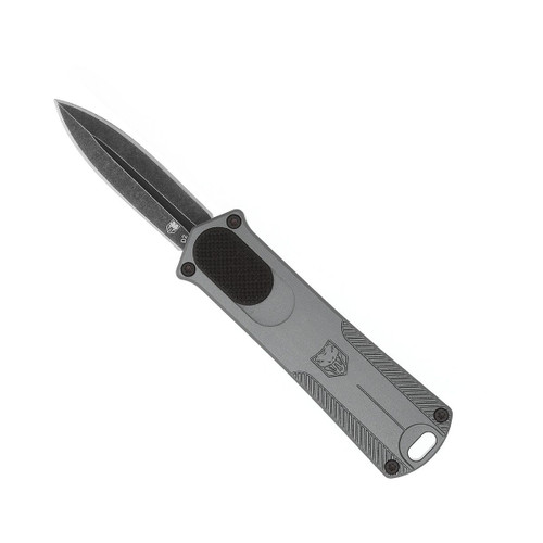 CobraTec California 952 OTF Knife - 1.75" D2 Dagger Blade, Gray Aluminum Handles, California Compliant