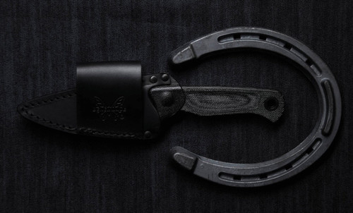 Benchmade Dacian Pocket Fixed Blade Knife - 3.54" CPM-MagnaCut Black Spear Point Blade, Black Canvas Micarta Handles, Black Leather Sheath - 203BK-02