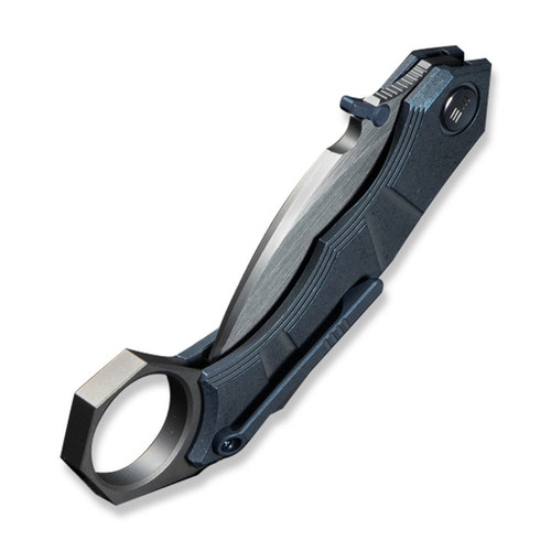 WE Knife Co Tayra Frame Lock Flipper Knife - 2.19" M390 Hand Rubbed Satin Hawkbill Blade, Blue Titanium Handles with Pinky Ring, Reversible Clip - WE24069-3 WE Knife Co Tayra Frame Lock Flipper Knife - 2.19" M390 Hand Rubbed Satin Hawkbill Blade, Blue Titanium Handles with Pinky Ring, Reversible Clip - WE24069-3
