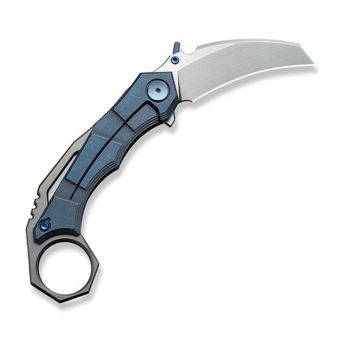 WE Knife Co Tayra Frame Lock Flipper Knife - 2.19" M390 Hand Rubbed Satin Hawkbill Blade, Blue Titanium Handles with Pinky Ring, Reversible Clip - WE24069-3 WE Knife Co Tayra Frame Lock Flipper Knife - 2.19" M390 Hand Rubbed Satin Hawkbill Blade, Blue Titanium Handles with Pinky Ring, Reversible Clip - WE24069-3