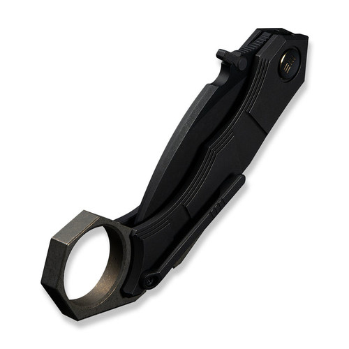 WE Knife Co Tayra Frame Lock Flipper Knife - 2.19" M390 Black Two-Tone Hawkbill Blade, Black Titanium Handles with Pinky Ring, Reversible Clip - WE24069-1 WE Knife Co Tayra Frame Lock Flipper Knife - 2.19" M390 Black Two-Tone Hawkbill Blade, Black Titanium Handles with Pinky Ring, Reversible Clip - WE24069-1