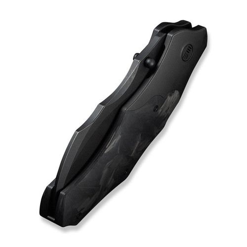We Knife Co Orc Boss Liner Lock Folding Knife - 3.82" CPM-20CV Black Stonewashed Compound Hawkbill Blade, Black Bolstered Titanium Handles with Shredded Carbon Fiber Scales - WE24042-1 We Knife Co Orc Boss Liner Lock Folding Knife - 3.82" CPM-20CV Black Stonewashed Compound Hawkbill Blade, Black Bolstered Titanium Handles with Shredded Carbon Fiber Scales - WE24042-1