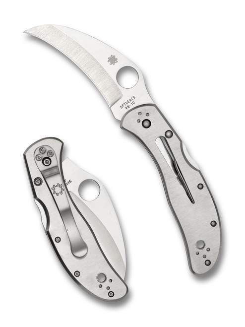 Spyderco Harpy Folding Knife - 2.75" VG10 Satin Hawkbill Plain Blade, Stainless Steel Handles, Lockback - C08P