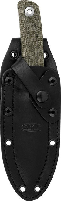 Zero Tolerance Model 0004OL Fixed Blade Knife - 4.2" CPM-CruWear Stonewashed Clip Point Blade, Olive Green Canvas Micarta Handles, Adjustable Leather Sheath