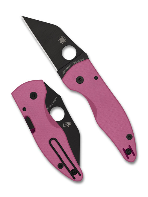 Spyderco MicroJimbo Sprint Run Folding Knife - 2.45" CPM-S30V Black DLC Plain Blade, Pink G10 Handles, Compression Lock - C264GPNBKP