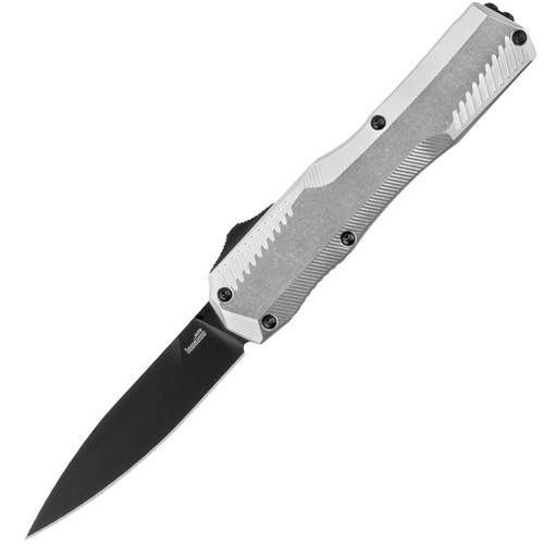 Kershaw Exclusive Livewire OTF AUTO Knife - 3.3" CPM-Magnacut Spear Point Black Blade, Raw Aluminum Handles, Reversible Clip - 9000RAWBLK