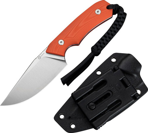 CIVIVI Knives Gander Fixed Blade Knife - 3.63" 14C28N Satin Clip Point Blade, Orange G10 Handles, Kydex Sheath with T-Clip - C24058B-1