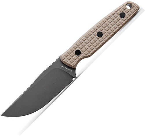 Vosteed Knives Yue Mink Fixed Blade Knife - 3.33" 14C28N Destroyer Gray Clip Point Blade, Frag Milled Sand G10 Handles, Kydex Sheath - D0107