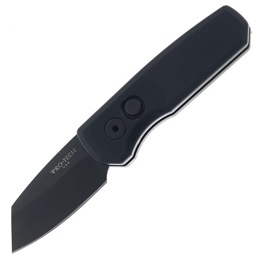 ProTech R5203 Runt 5 AUTO Folding Knife - 1.94" CPM-20CV Black DLC Reverse Tanto Blade, Black Aluminum Handles