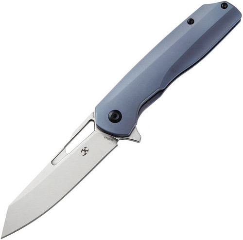 Kansept Knives Shard Flipper Knife - 3.5" CPM-S35VN Black Stonewashed Reverse Tanto Blade, Blue Anodized Titanium Handles, Frame Lock - K1006A8