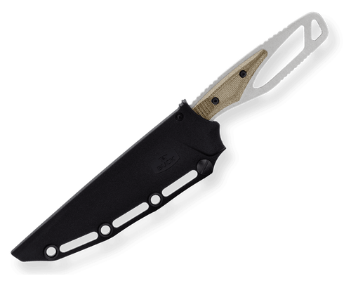 Buck BU636GRS PakLite Processor Pro Fixed Blade Knife - 5.25" S35VN Stonewashed Trailing Point Blade, Skeletonized Steel Handle with Green Canvas Micarta Handle Slabs, Polypropylene Sheath - 13513