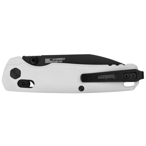 Kershaw 6105WBLK Bel Air Trooper DuraLock KVT Folding Knife - 3.1" CPM-MagnaCut Black Drop Point Blade, White Aluminum Handles, Reversible Deep Carry Clip Kershaw 6105WBLK Bel Air Trooper DuraLock KVT Folding Knife - 3.1" CPM-MagnaCut Black Drop Point Blade, White Aluminum Handles, Reversible Deep Carry Clip