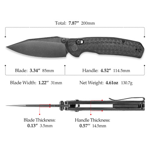 Travisa Hornet-CG Axis Lock EDC Folding Pocket Knife - 3.34" 14C28N Steel Blade, Carbon Fiber Style G10 Handle