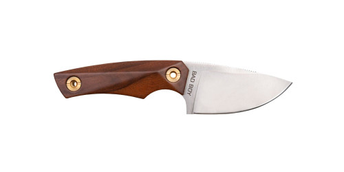 WOOX Bad Boy Fixed Blade Knife - 2.75" D2 Steel Drop Point Blade, American Walnut Handle, Brown Leather Sheath