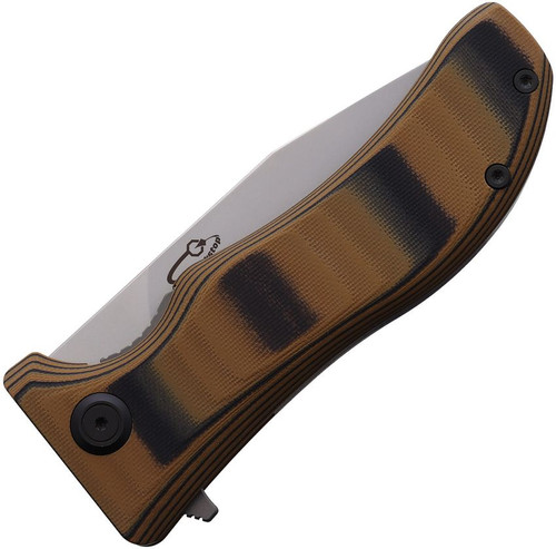 North Mountain Blade Lucky Dog KickStop Flipper Knife - 4" SLD Hamon Clip Point Blade, Tan G10 Handles, Liner Lock - 2524-TAN North Mountain Blade Lucky Dog KickStop Flipper Knife - 4" SLD Hamon Clip Point Blade, Tan G10 Handles, Liner Lock - 2524-TAN