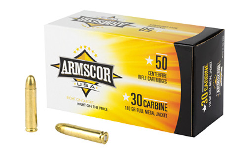 Armscor .30 Carbine 110 Grain Full Metal Jacket Brass Cased Rifle Ammunition - 50 Rounds per Box