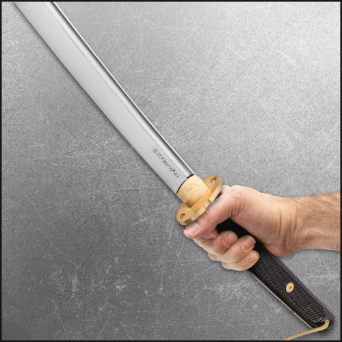 United Cutlery Honshu Tactical Wakizashi Sword - 19.75" 1060 High-Carbon Steel Blade, Black Synthetic Textured Handle, Brass Guard and Accents