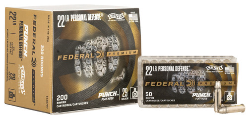 Federal Premium Punch 22 LR Personal Defense 29 Grain Flat Nose - 200 Round Box