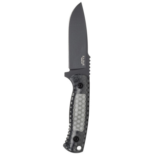 KA-BAR Les George Cool Name Fixed Blade - 4.25" 1095 Cro-Van Black Drop Point Blade, Transparent Honeycomb Smoke Polycarbonate Handles, Celcon Sheath - 7700