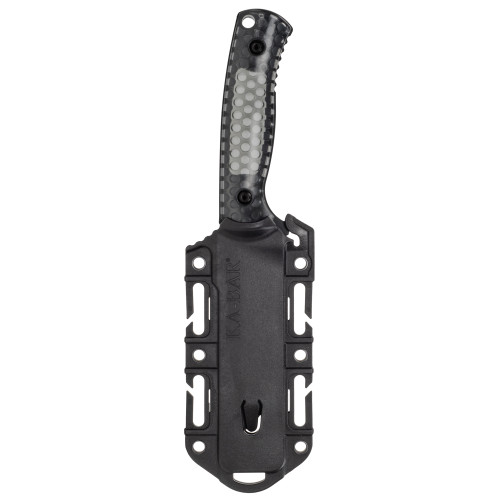 KA-BAR Les George Cool Name Fixed Blade - 4.25" 1095 Cro-Van Black Drop Point Blade, Transparent Honeycomb Smoke Polycarbonate Handles, Celcon Sheath - 7700